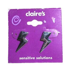 New Claire's Sensitive Solutions Silver Tone Lighting Bolt Earrings Jewelry